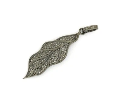 925 Diamond Leaf pendant sterling silver pave setting 1 Ct diamond charm pendant - Изображение 1 из 4