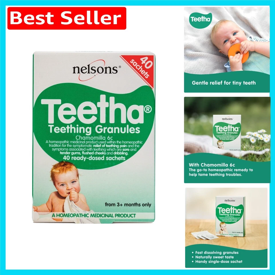 Gentle Homeopathic Teething Relief Granules - 40 Sachets for Babies 3+ - Image 1 of 4