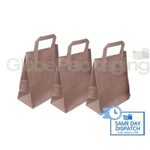 50 MEDIUM BROWN KRAFT PAPER CARRIER SOS BAGS 8x4x10" TAKEAWAY FOOD PARTIES - Picture 1 of 6