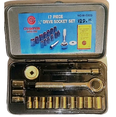 VINTAGE CHAMPION TOOLS Complete  S.A.E. Ratchet Socket Set 17-Piece 1/4" Drive - Image 1 of 4