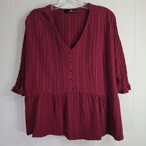 Top Agnes Orinda para mujer 2X rojo texturizado cintura caída elástico campesino fruncido acogedor - Imagen 1 de 10