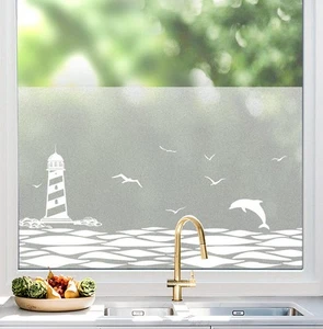 Privacy Window Film - Frosted Vinyl, Ocean Pattern, Static Cling, Removable -... - Picture 1 of 9
