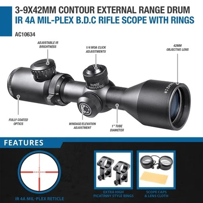 Mira para rifle compacta con retícula iluminada Barska Contour 3-9x42 para caza Foto 1 de 4