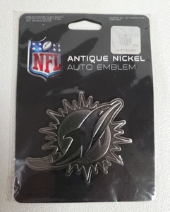 Miami Dolphins RICO Solid Metal Auto Emblem Antique Nickel Design 3"  New Sealed - Picture 1 of 6