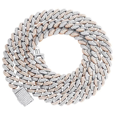 925 Rose Gold Plated Two Tone Moissanite 8mm 2 Row Miami Cuban 22" Chain 12.5 CT - Image 1 of 4