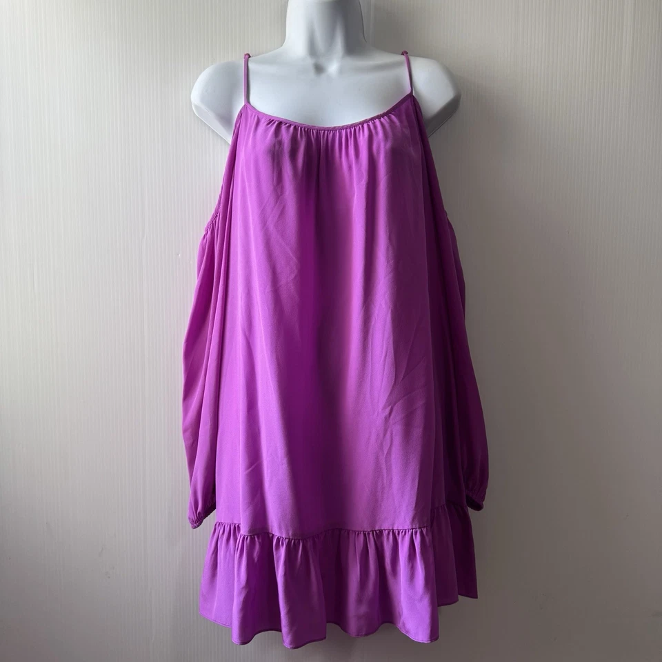 Lilly Pulitzer 100% Silk Candice Dress Sz S Purple Pink Open Shoulder Ruffle Hem - Image 1 of 4
