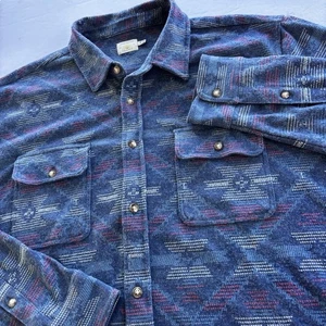 Faherty Good Feather XXL Shirt Jacket Blue Aztec Southwestern Pattern Turkey - Picture 1 of 15