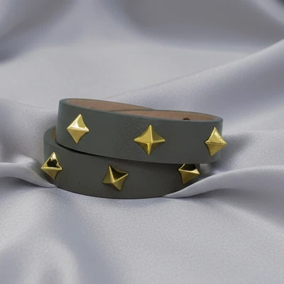 Vince Camuto 双包裹式手链灰色皮革金色耳钉扣扣 — 第 1/4 张图片