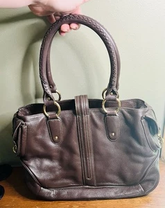 Antonio Melani Purse Dark Brown Leather Double Handle Gold Hardware Pockets - Picture 1 of 17