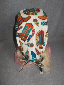 Handmade Cowboy Southwestern Boots Feathers Chemo Biker Medical Scrubs Cap Hat - Picture 1 of 5
