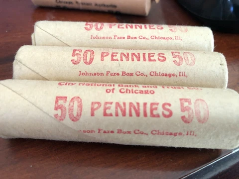 1951-D JohnsonFareBoxCo Chicago OBW ORIGINAL BANK WRAPPED ROLL Cover