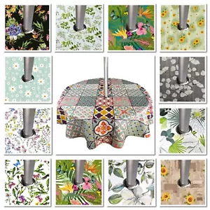 ROUND 140cm WIPE CLEAN Garden TABLECLOTH with PARASOL HOLE Outdoors PVC - Picture 1 of 182