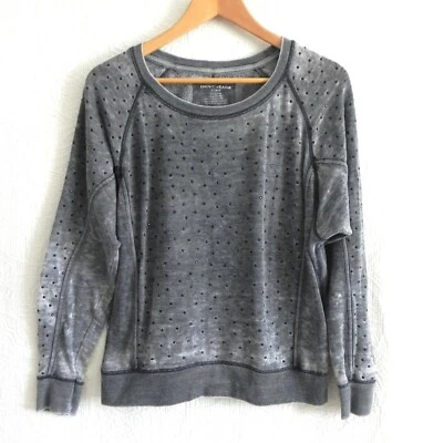 Moletom DKNY Jeans cinza desgastado strass raglan/manga longa tamanho grande P - Imagem 1 de 4