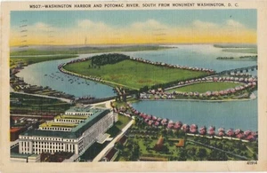 Postcard Washington Harbor and Potomac River Seen Washington Monument 1944 Linen - Picture 1 of 2