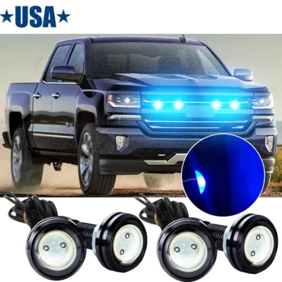 4Pcs Front Grille Bumper Grill Hood Blue  Lights For Chevrolet C10 C20 Pickup - Image 1 of 4