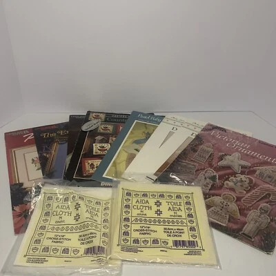 Leisure Arts, Dimensions Cross Stitch Patterns Lot Of 8 Booklets with Fabric - Image 1 of 4