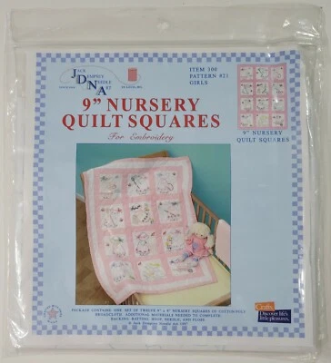 Stamped Embroidery Nursery Quilt Squares for hand embroidery jack dempsey girls - Image 1 of 4