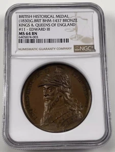 NGC MS64 Great Britain UK 1830 King & Queens of England Edward Ⅲ Bronze Medal - Picture 1 of 2