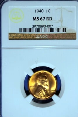 1940 - NGC MS67 RD LINCOLN CENT!!  #B8838 - Image 1 of 2