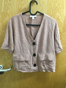 Topshop size 8 pink jacket short sleeves button closure V neck linen - Picture 1 of 8