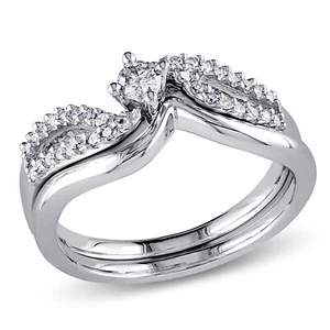 Amour Sterling Silver 1/4 CT TDW Diamond Bypass Bridal Ring Set - Picture 1 of 5