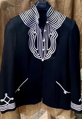 Blazer Tangó Negro Blanco Pergamino Estilo Asiático Chino Lana Bordado Jkt Talla 38 S Foto 1 de 4