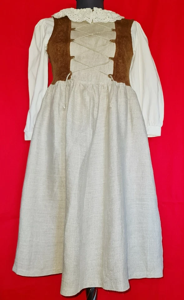 VINTAGE OKTOBERFEST DIRNDL TYROL BROWN GRAY LINEN BLEND GIRLS SET DRESS US10/140 - Image 1 of 4
