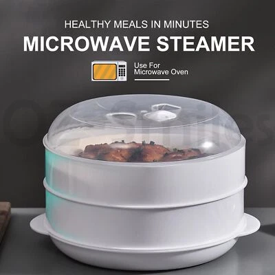 Microwave Steamer 2 TIER Double layer Cooking Meals Vegetables Kitchen Appliance - image 1 of 4