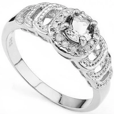 LINDO ANEL DE PRATA ESTERLINA 925 TOPÁZIO BRANCO 0,98 CTW E DIAMANTE PLATINA  - Imagem 1 de 2