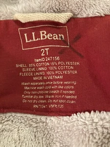 LL Bean Full zipper with pockets ￼Fleece lined Hoodie Burgundy size 2 Toddler!￼ - Picture 1 of 14