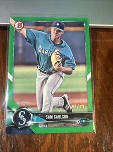 Sam Carlson 2018 Bowman Draft Green Parallel #BD-175 Seattle Mariners /99 - Picture 1 of 7