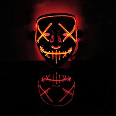 Halloween Clubbing Light Up "Stitches" LED Mask Costume Rave Cosplay EDC Party - Image 1 of 4
