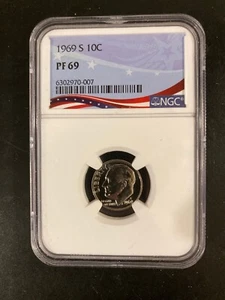 1969 S Proof Roosevelt Dime certified PF 69 by NGC ~ High Grade Early Date - Picture 1 of 2