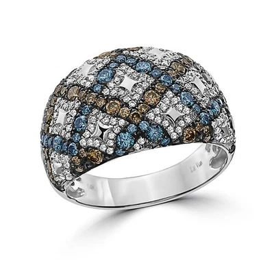 Anillo LeVian de oro blanco de 14 quilates con diamantes azules, chocolate y blancos Foto 1 de 4