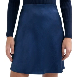 Babaton Mini Slip Skirt Aritzia Size 14 Satin Navy Blue Starboard Pull On Dressy - Picture 1 of 6