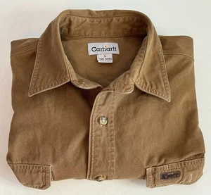 Carhartt Button Shirt Mens Large Khaki Tan Brown Heavy Button Canvas Cotton - Picture 1 of 6