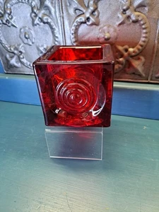 MCM Midcentury Modern Viking Glass Ruby Red Bullseye Votive Candle Holder 3.5-in - Picture 1 of 8