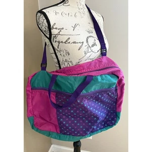 Bolso de Lona Vintage Años 90 Colorblock Corazones Teal Púrpura Rosa Talla Infantil - Imagen 1 de 11