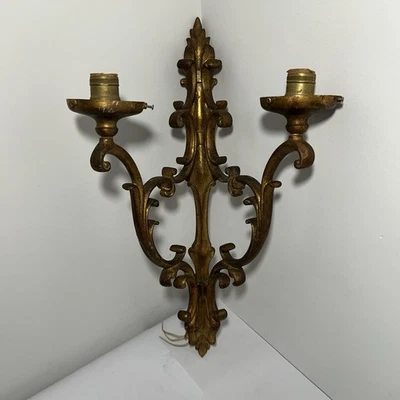 Arandela de parede Palladio 2 braços luz elétrica ouro metal italiano vintage - Imagem 1 de 4