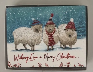 12 CHRISTMAS Leanin Tree Cards Box Set, CUTE SHEEP, EWES IN SNOW WITH HATS - Picture 1 of 2