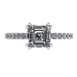 Platinum Plated Silver Solitaire Ring 1.50 CTW Asscher Cut Zirconia - 6MM Sz 7.5 - Picture 1 of 6