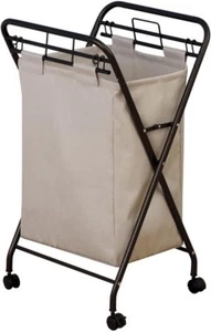 Household Essentials 7172 Rolling Laundry Hamper with HAMPER, Natural/Bronze - Picture 1 of 4