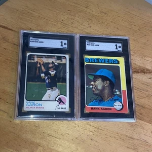 1973 Topps Salón de la fama Hank Aaron #100 y 1975 #660 SGC 1 Braves Graduado De Colección Béisbol - Imagen 1 de 5