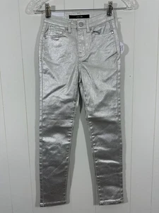 NWT Joe's The Metallic Super Skinny Jean Girls Sz 10 Silver  Zip Fly High Rise - Picture 1 of 8