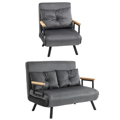 HOMCOM Schlafsofa Relaxsessel mit Bettfunktion Gästebett mit Samtoptik - Bild 1 von 3