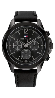 Tommy Hilfiger 1792062 Correa de cuero negra multifunción esfera negra 46 mm para hombre Foto 1 de 4