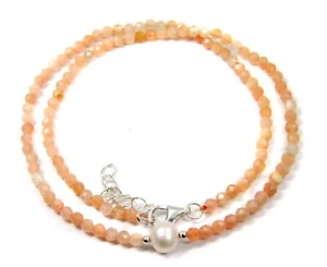 Healing Stone Sunstone Necklace 925 Silver Facetted Ø0 1/8in With - Picture 1 of 4