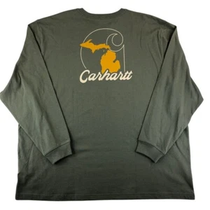 Carhartt Michigan T-Shirt Men's 3XL Loose Fit Long Sleeve Green Workwear Heavy - Picture 1 of 11