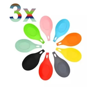 3X Silicone Spoon Rest Heat Resistant Teabag Tidy Holder Dish Cooking - Picture 1 of 18
