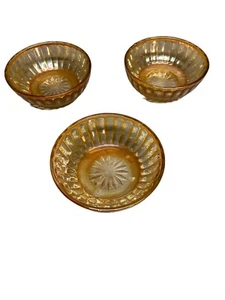 3 Vintage Iridescent Marigold Carnival Glass 4.25" Bowls - Picture 1 of 8